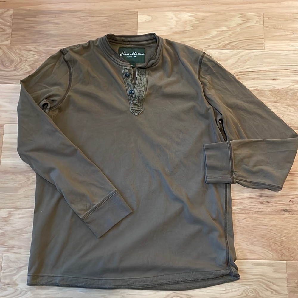 Eddie Bauer Long Sleeve, Henley, Tan, Large Tall